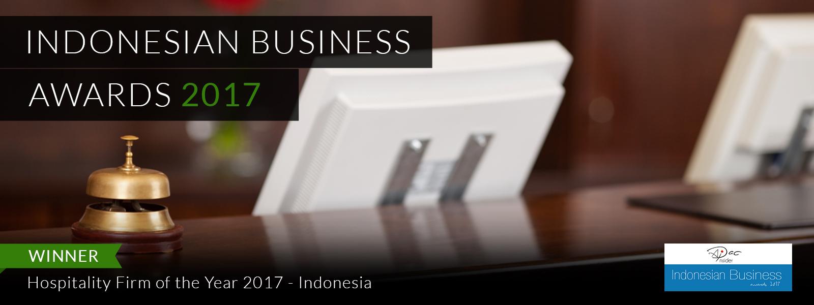 Award banner: Hospitality Firm of the Year, Indonesia, APAC Insider, Indonesian Business Awards 2017