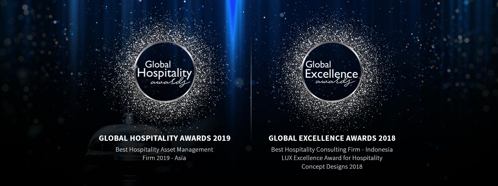 Award banner: Best Hospitality Asset Management Firm, Asia, Global Hospitality Awards 2019